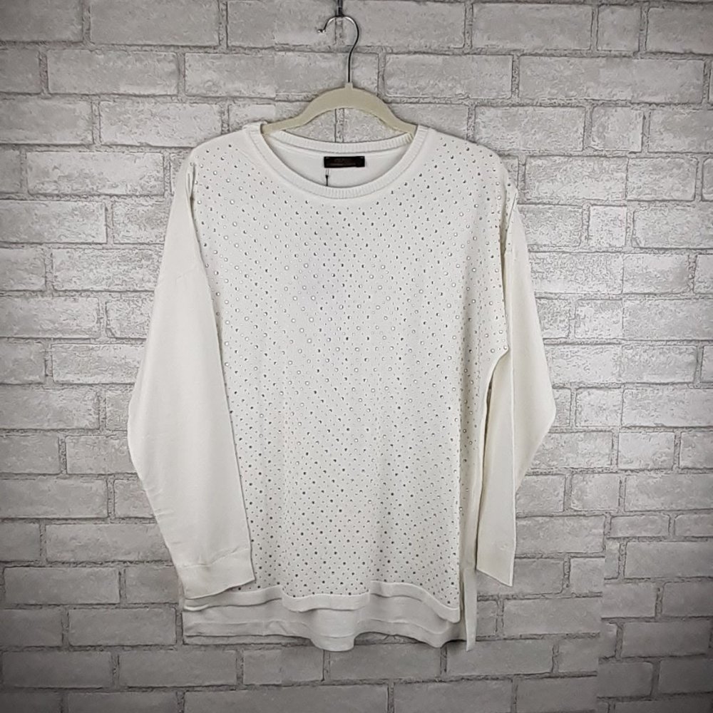 White  Drop Shoulder Sweater with  Sequins